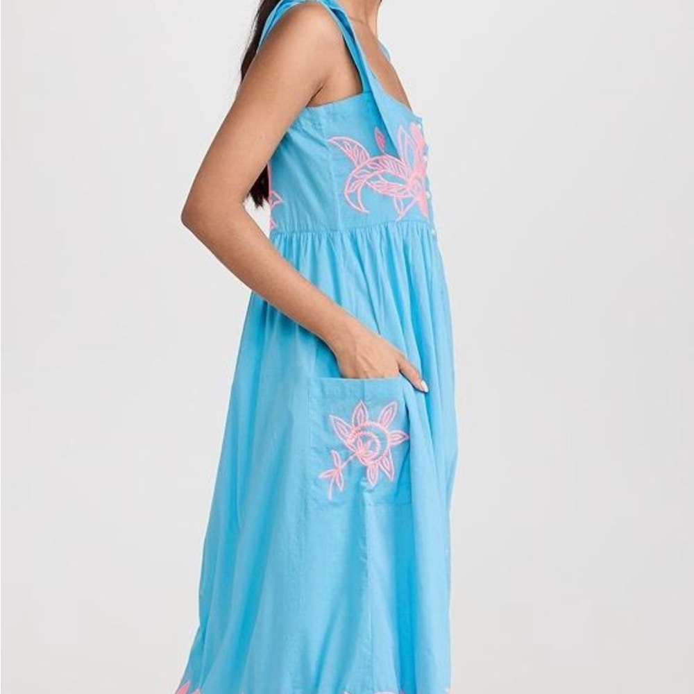 Juliet Dunn Blue Dress with Pink Embroidery